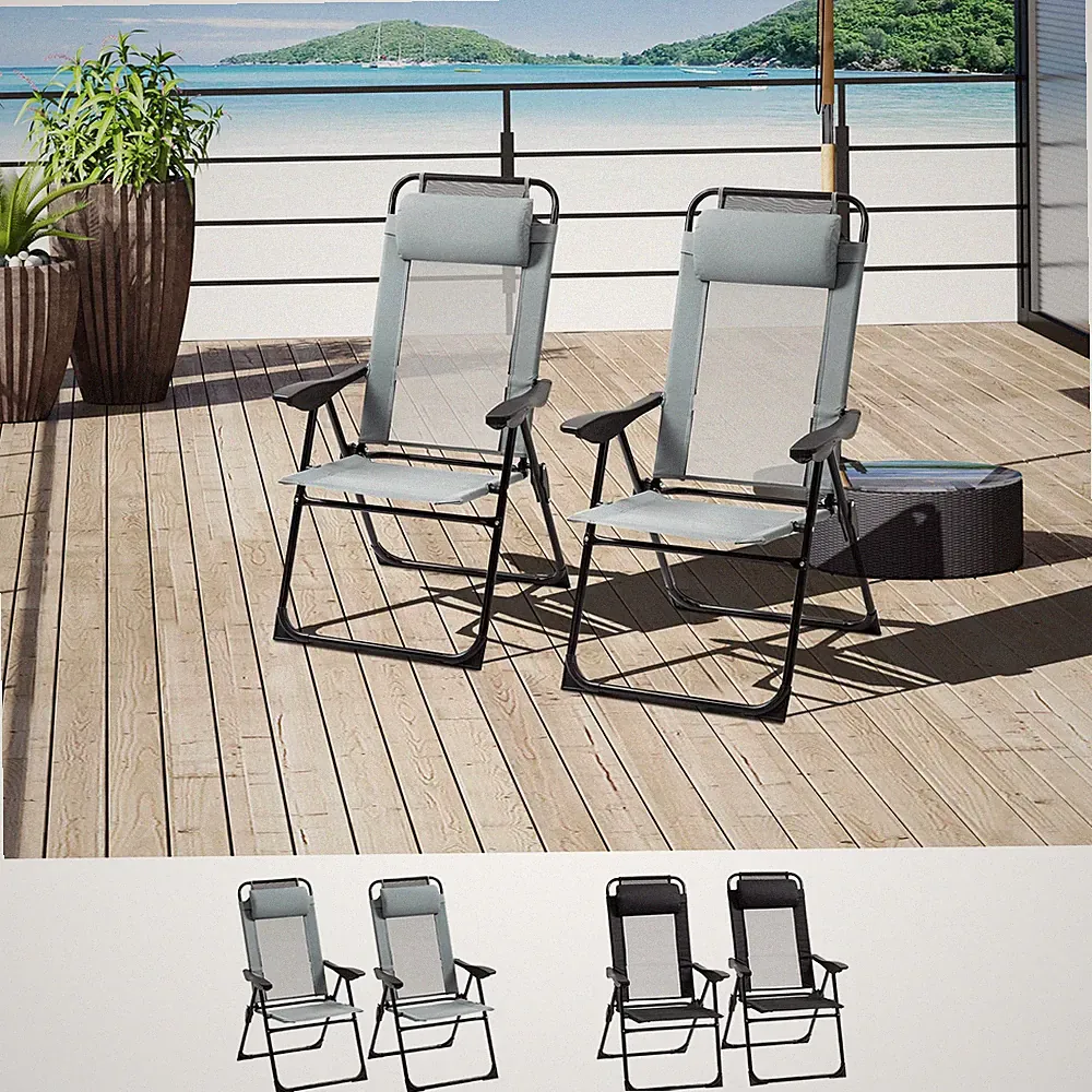 Set of 2 Portable Folding Recliner w/ 5-position Adjustable Backrest for Outdoor