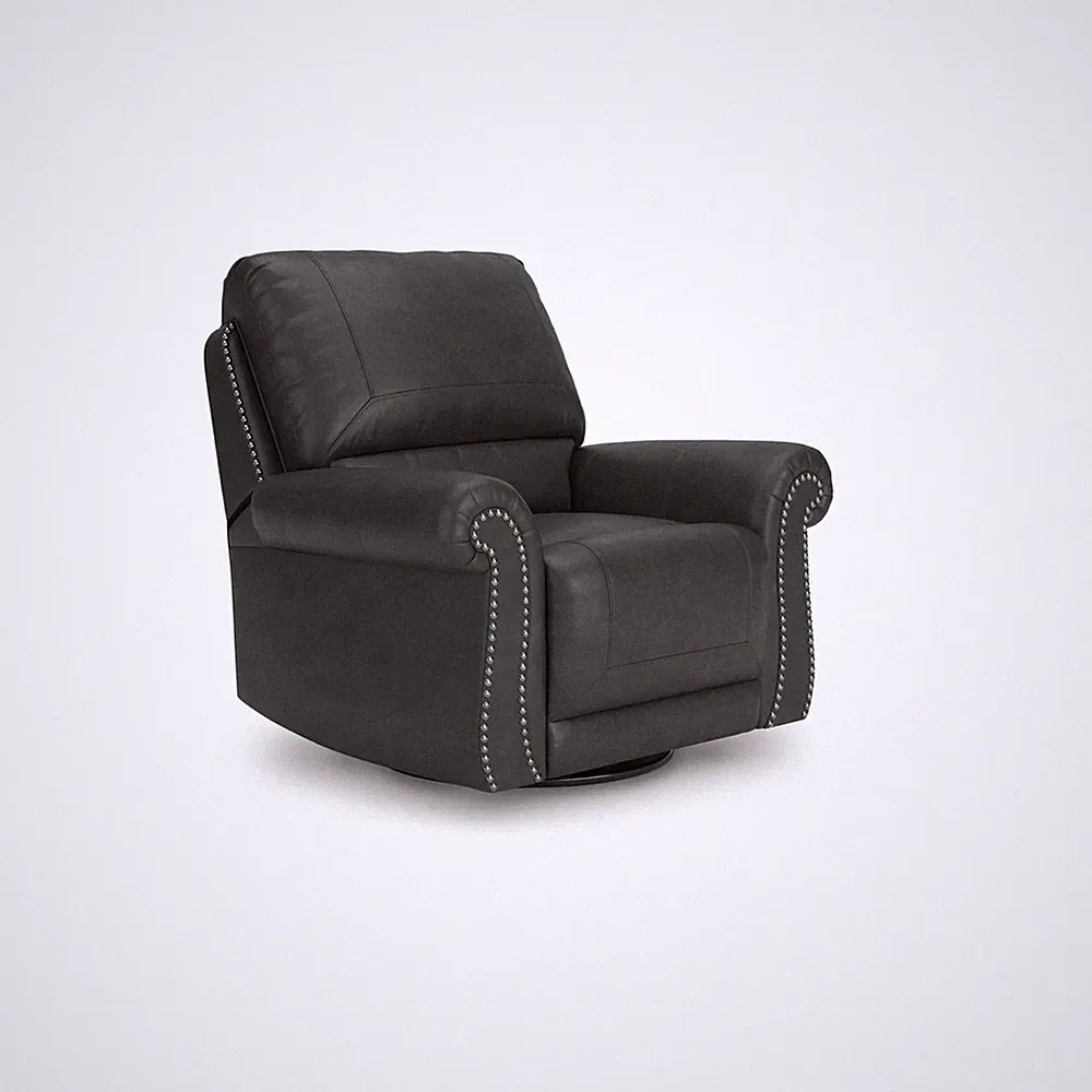 Shadsburne Faux Leather Manual Rocker Swivel Glider Recliner with Nailhead Tr...