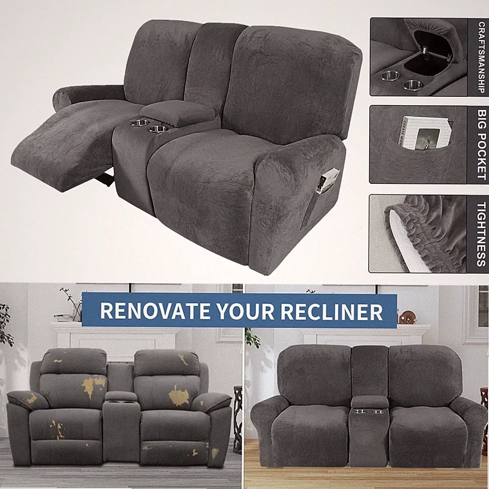 Stretch Recliner Loveseat Cover with Middle Console 2 Seat Couch Sofa Slipcover