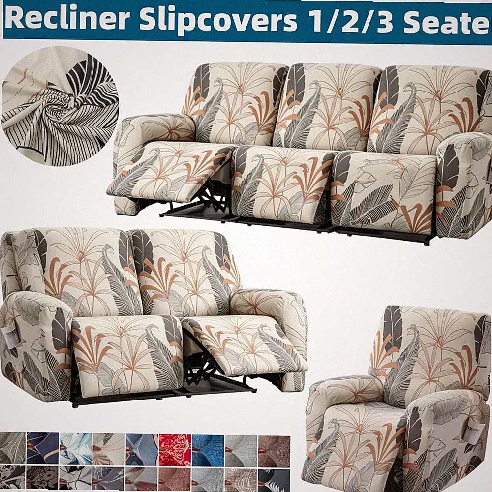 Stretch Recliner Slip Covers 1/2/3 Seater Printed Lazy Boy Chair Cover Anti-Slip