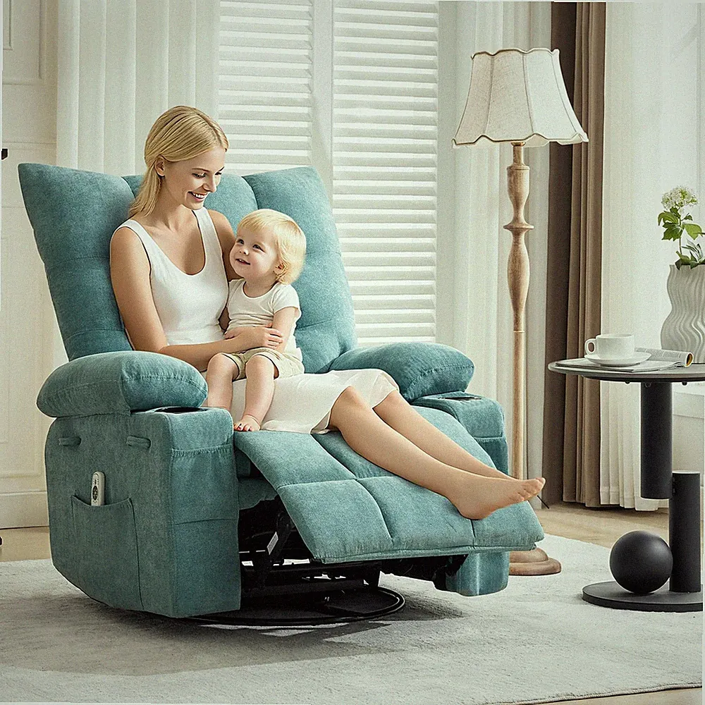 Swivel Recliner Chair w/Massage & Heat Oversized 360° Rocking Lounge Chair 400lb