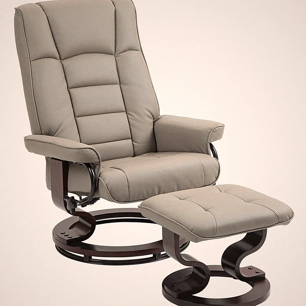 Swivel Recliner with Ottoman, Faux Leather Reclining Chair, Gray