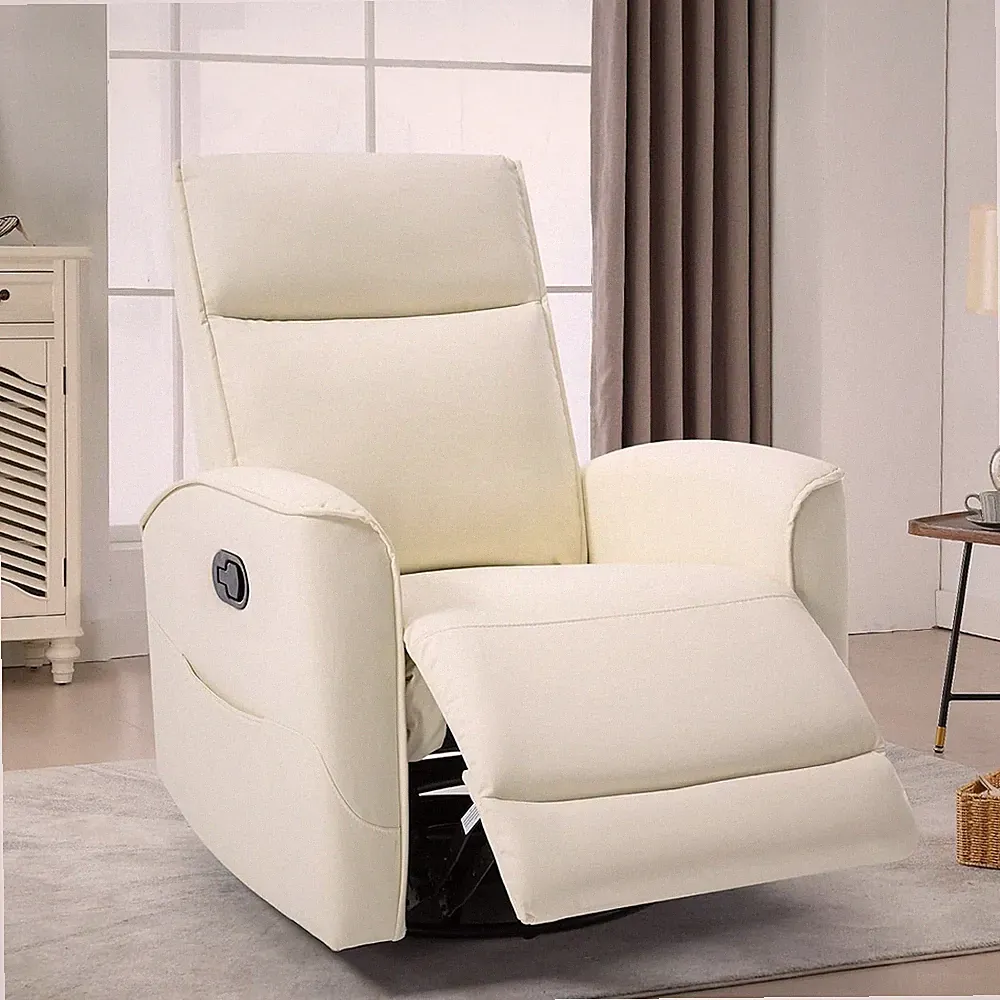 Swivel Rocker Recliner Chair for Small Spaces - White Leather Nursery Glider