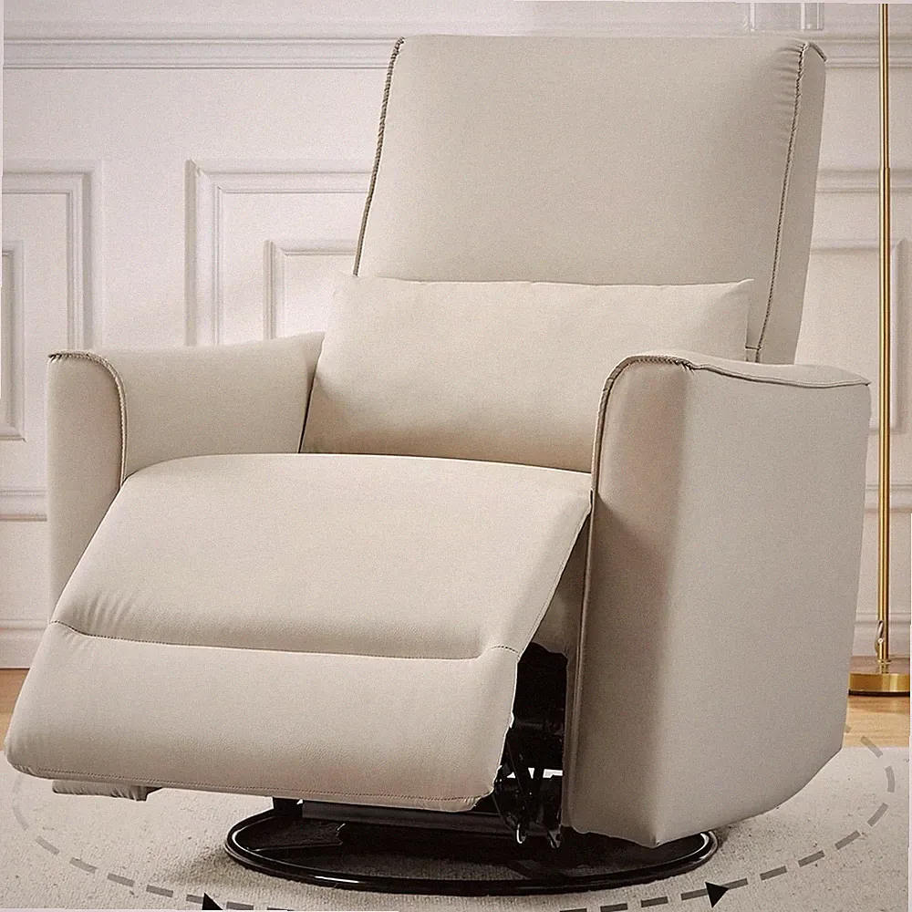 Swivel Rocking Recliner Chair Manual Leather Glider with Lumbar Padded Armrest