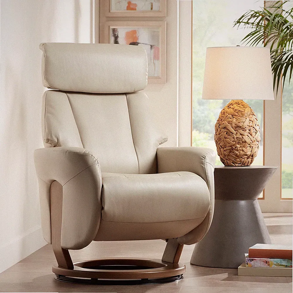Taupe Faux Leather Swivel Recliner Chair Comfortable Reclining Footrest Bedroom