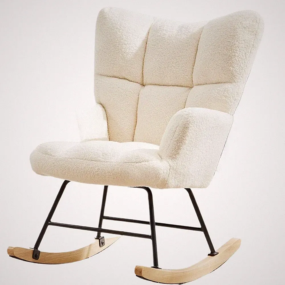 Teddy Fabric Rocking Chair Soft Glider Ergonomic Modern Accent Reading Recliner
