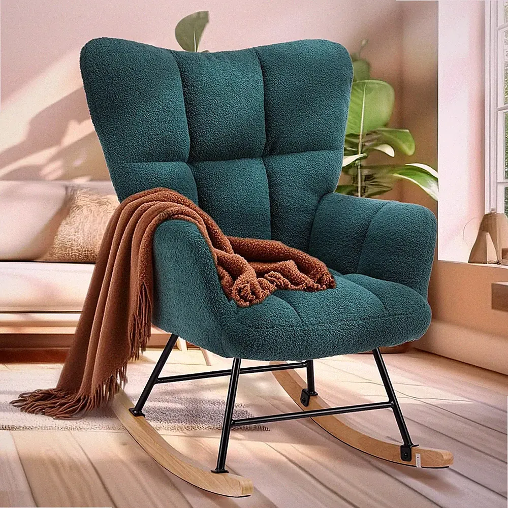 Teddy Upholstered Glider Rocking Chair - Comfy Accent Chair in Green