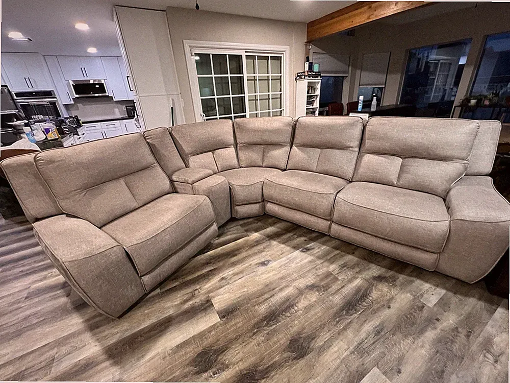 Terrine 5-Piece Fabric Sectional Couch 3 Power Motion Recliners 1 USB Console