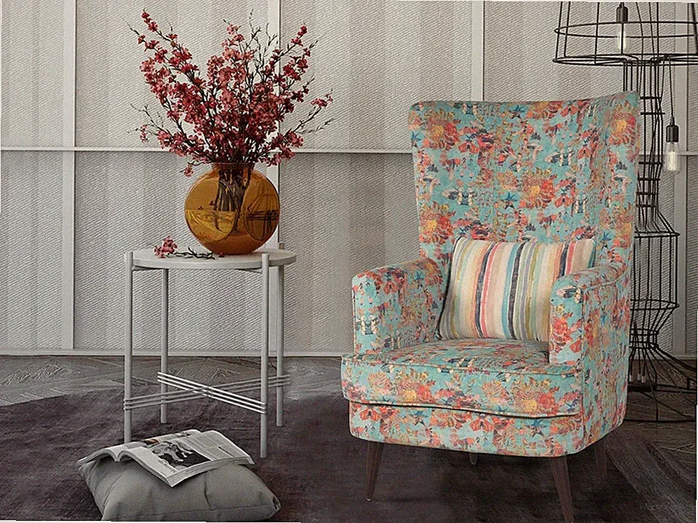 Titus Beauty High Back Wing Chair Premium Suede Floral Fabric Upholstered Modern