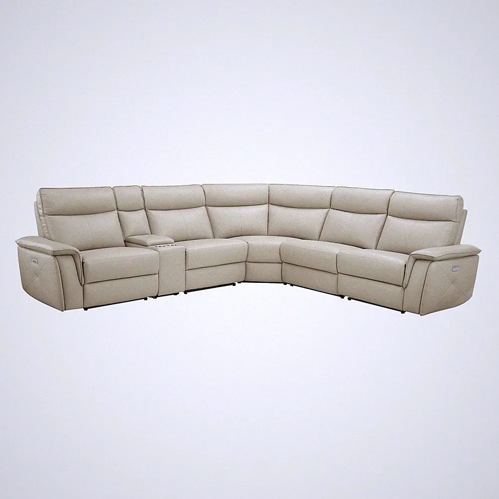 TOP GRAIN LEATHER TAUPE POWER THREE (3) RECLINER RECLINING SECTIONAL FURNITURE