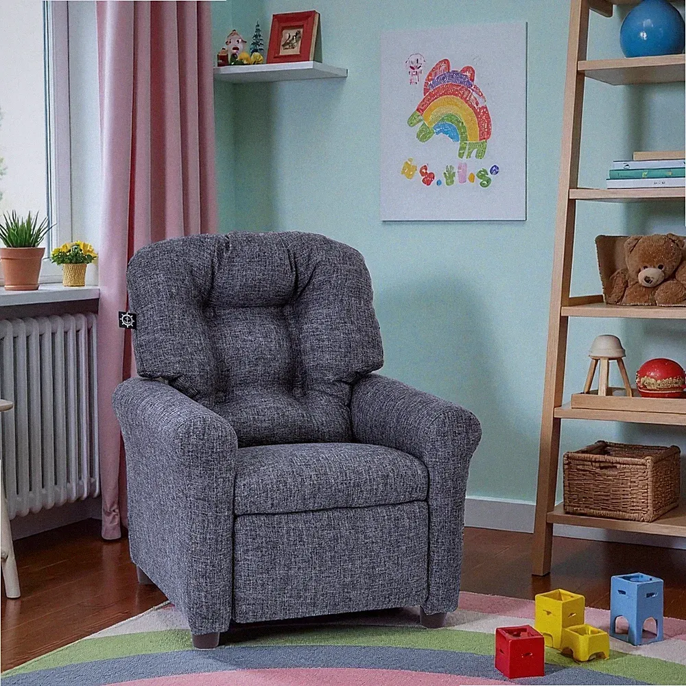 Traditional Kids Recliner Chair Toddler Ages 1-5 Years Polyester Linen Gray