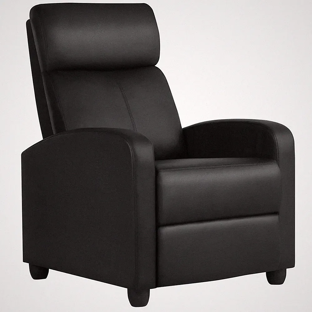 Upholstered Reclining Sofa Chair Faux Leather Push Back Theater Recliner Black