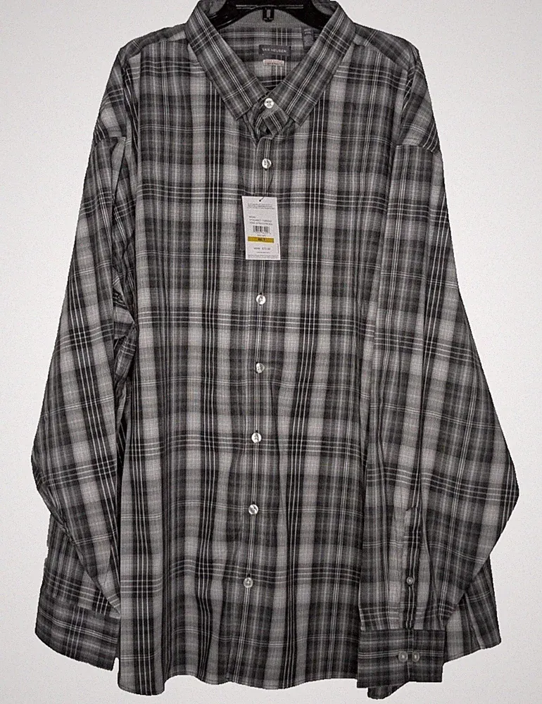 Van Heusen Mens Big & Tall Iron Gate Button-Up Shirt Size 4XLT Heather Check Nwt