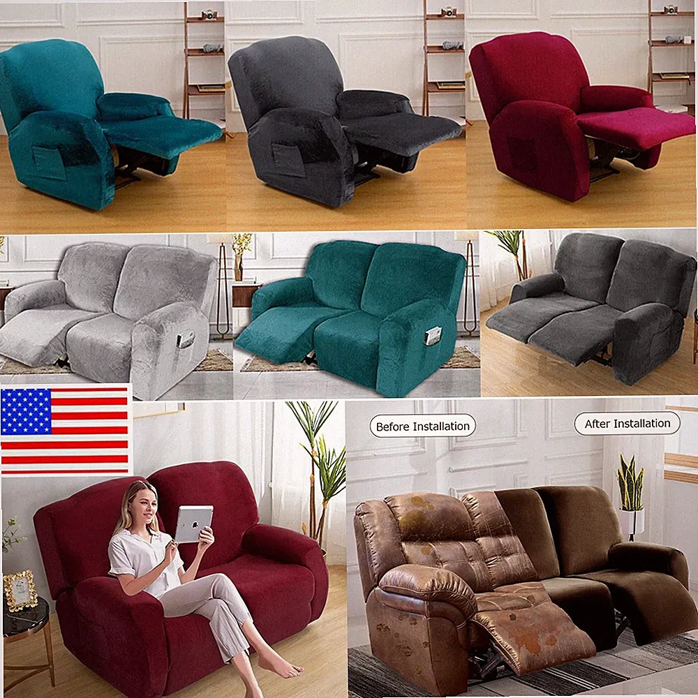 Velvet Elastic Recliner Couch Covers Armchair Sofa Seat Cover Recliner Slipcover