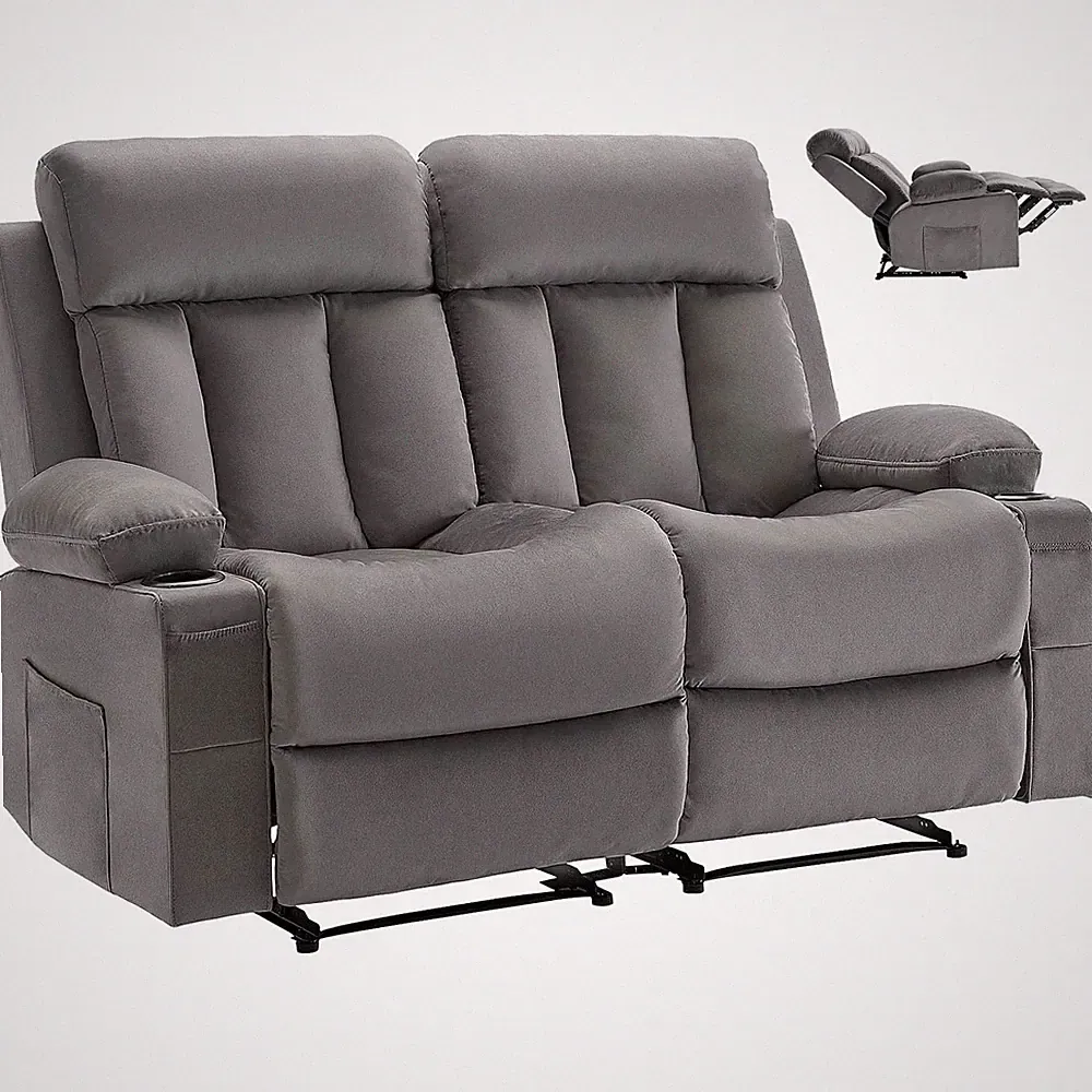 VEVOR Loveseat Recliner Sofa Power Reclining Velvet Couch with Heating & Massage