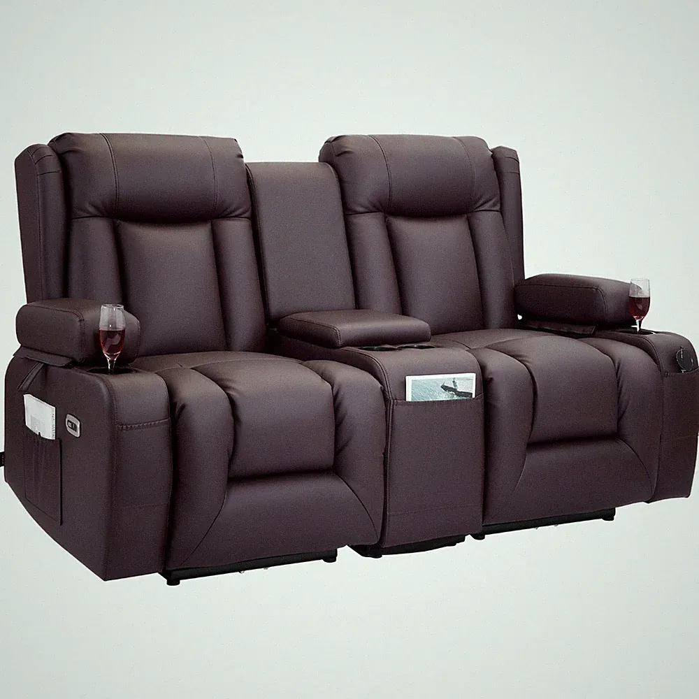 VEVOR Loveseat Recliner Sofa PU Leather Electric Recliner Sofa Heating & Massage