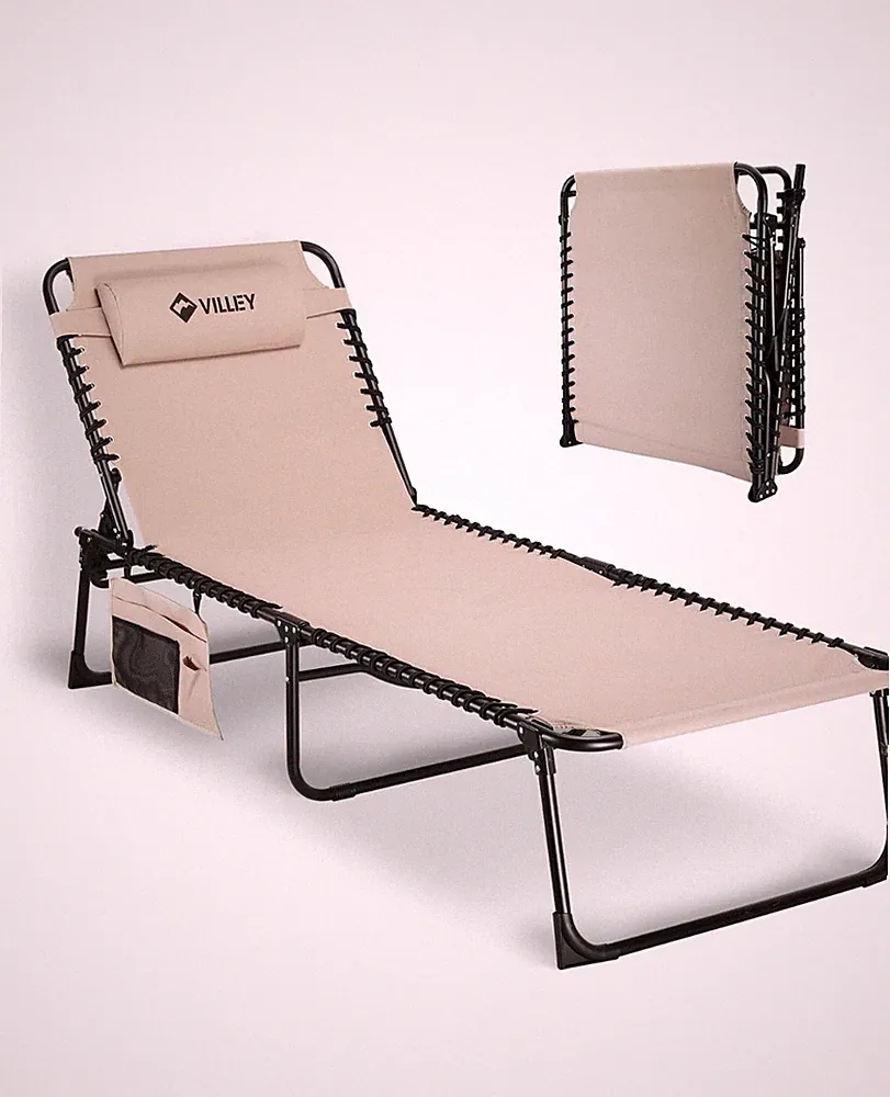 VILLEY Oversize Chaise Outdoor Folding Lounge Chair 440lbs Loaded Beach Lawn Now