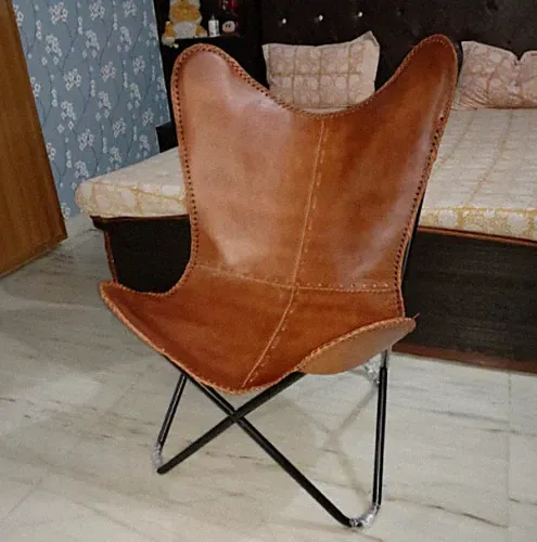 Vintage Leather Handmade Butterfly Chair Full Folding Relax Arm Lounge Chair