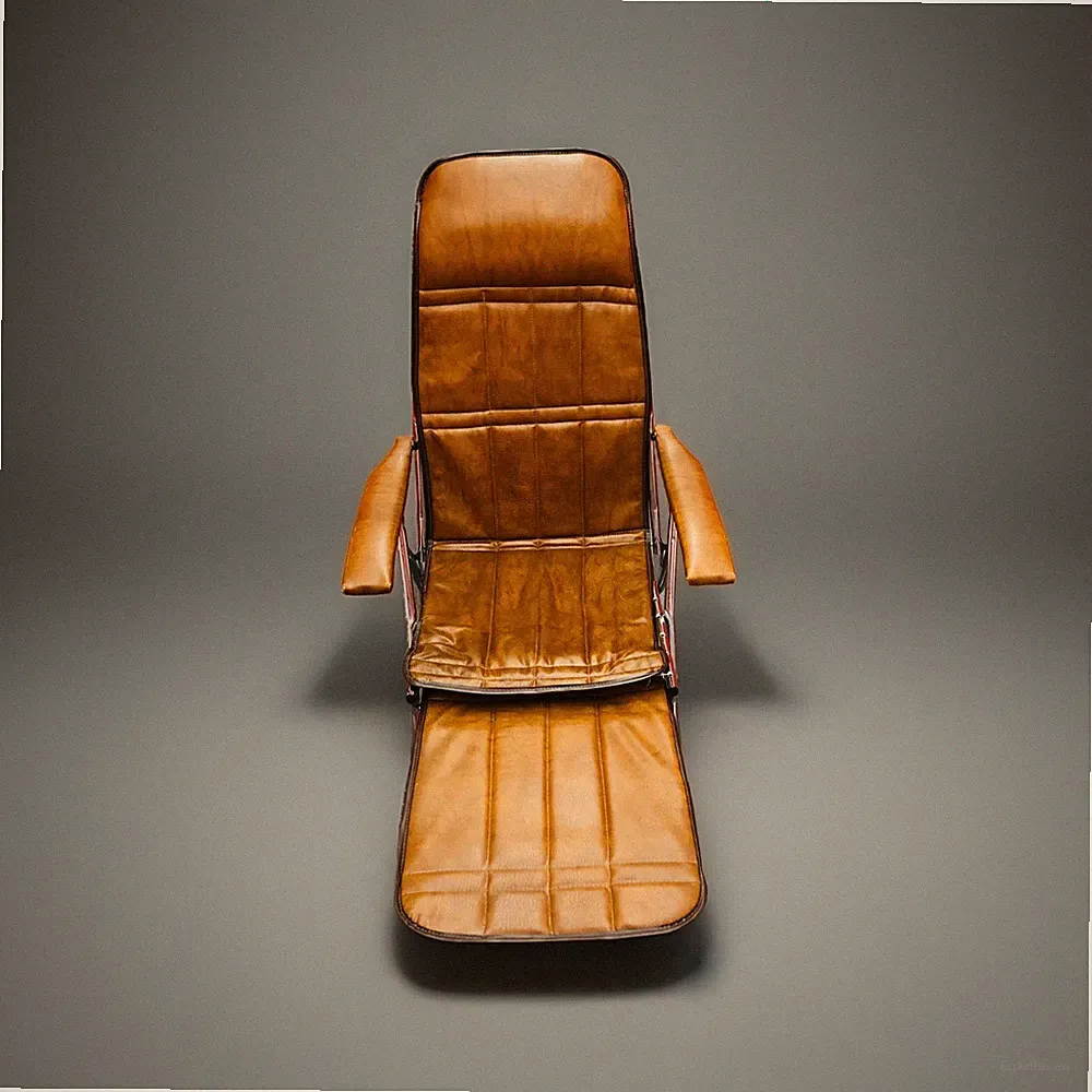 Vtg MAULE MARGA Reclining Vegan Leather Camper Folding Chair Foot Rest MCM