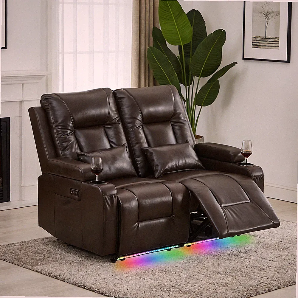 Wall Hugger Power Loveseat Recliner Sofa 2 Seater Sofa with LED Lights USB Ports