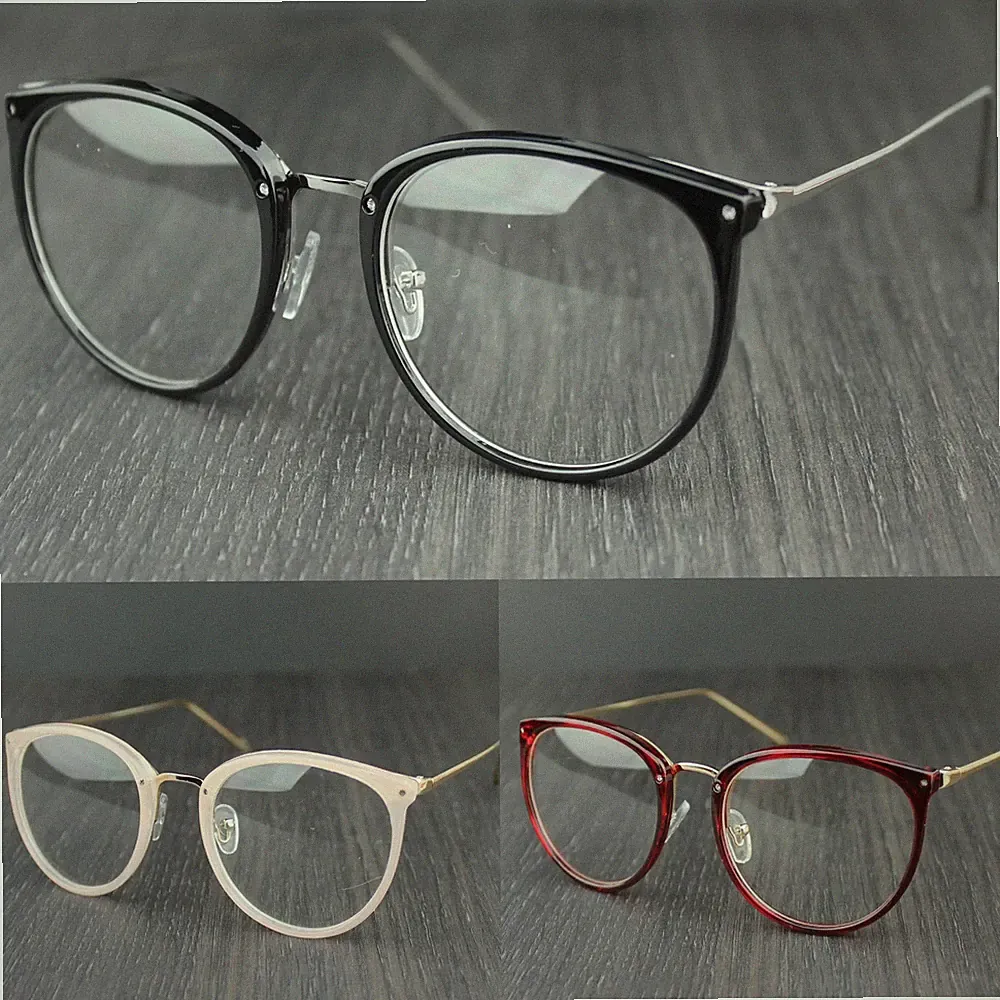 Womens Clear Lens Fashion Glasses Oval Lens Metal Temples