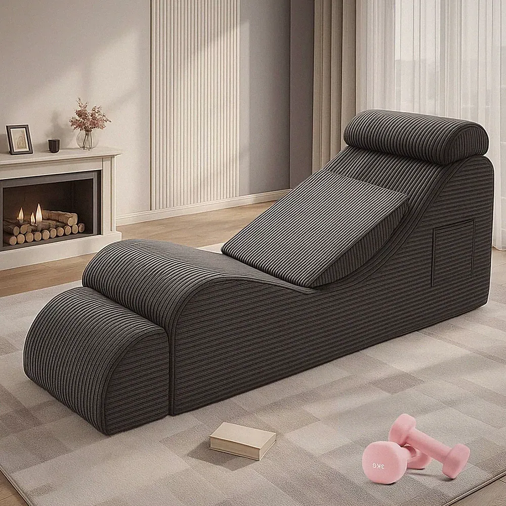 Yoga Chair Lounge, Ergonomic Chaise Lounge Chair with Side Pocket, Headrest, Wai